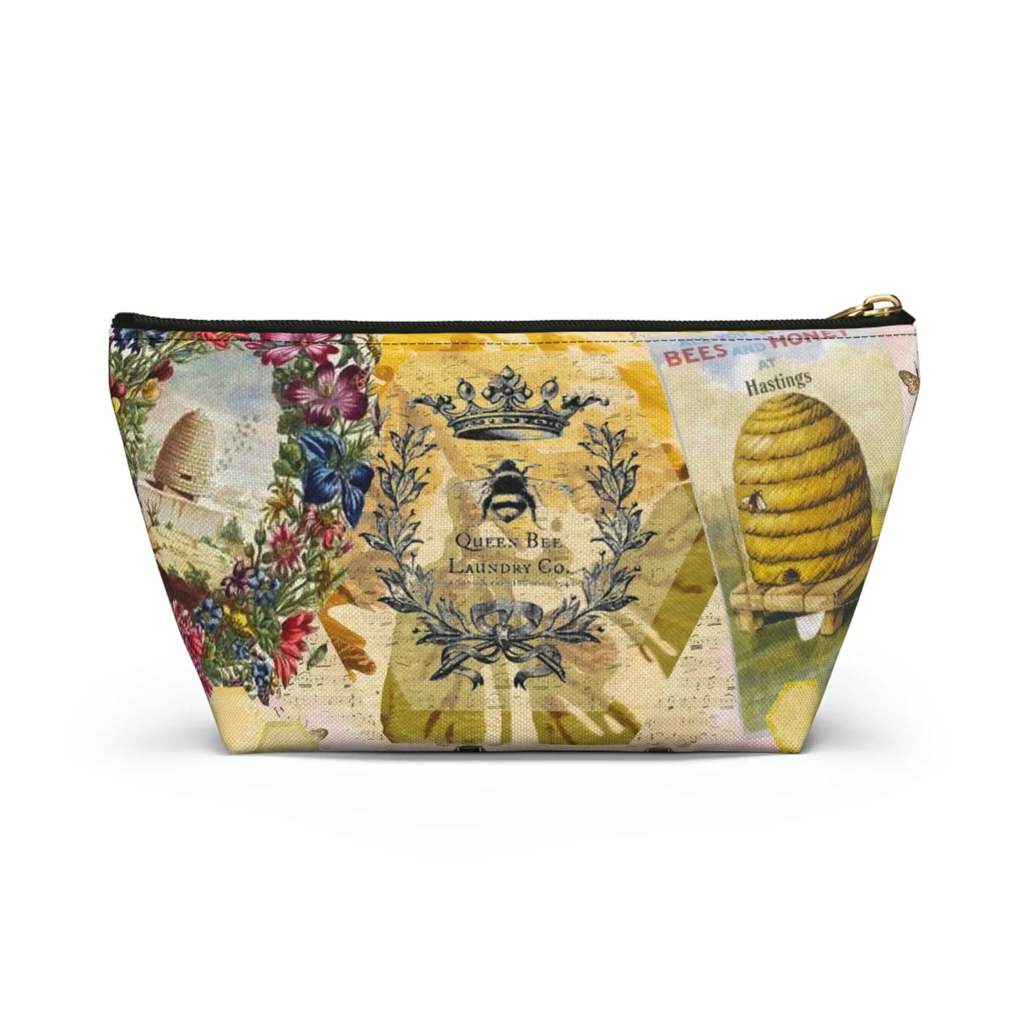 Kind Words are Like Honey Makeup Accessory Pouch w T-bottom - Vintage Honey Bee Printify