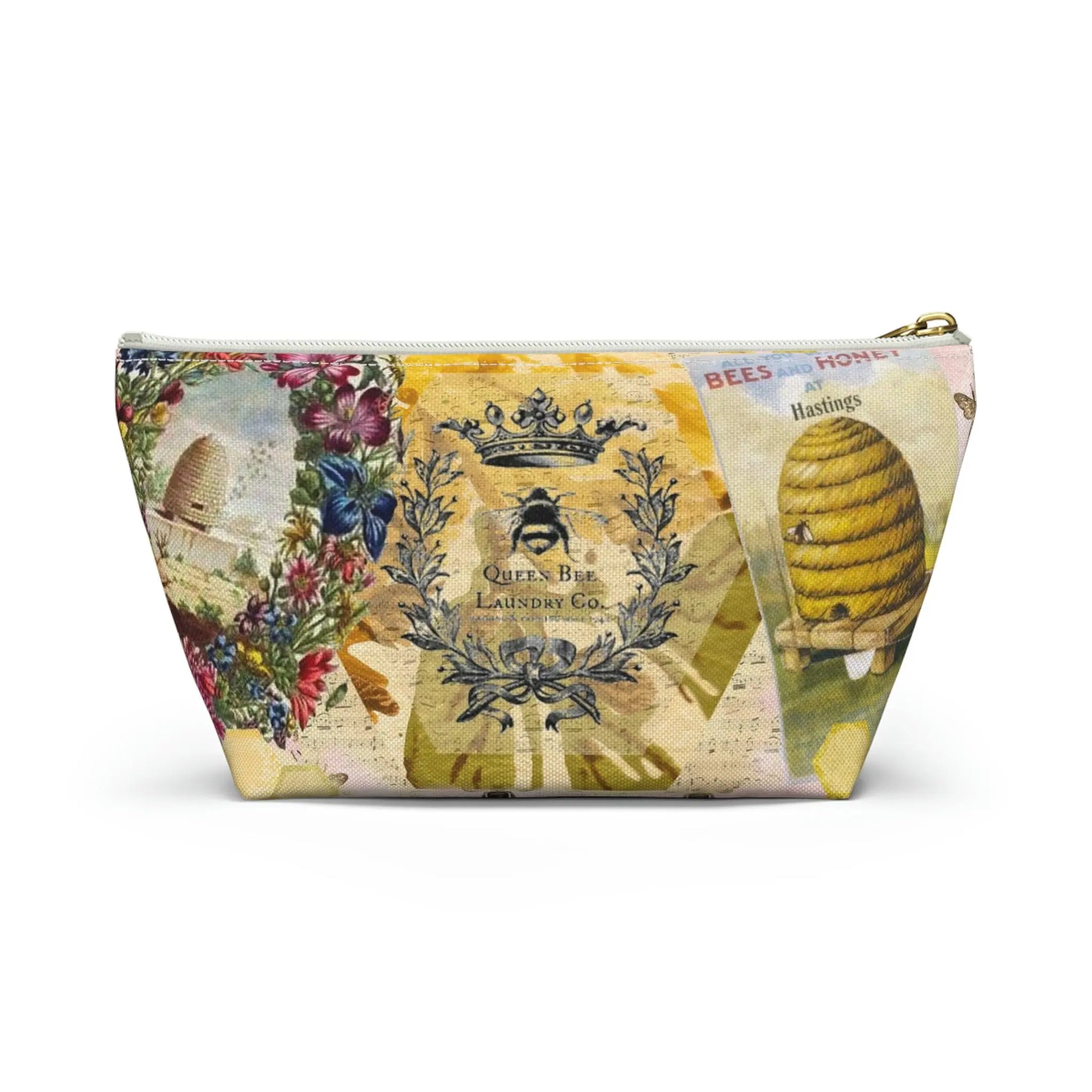 Kind Words are Like Honey Makeup Accessory Pouch w T-bottom - Vintage Honey Bee Printify
