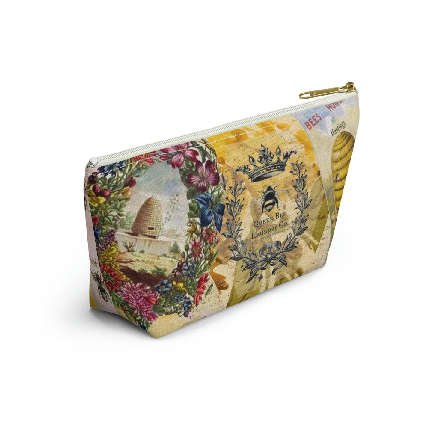 Kind Words are Like Honey Makeup Accessory Pouch w T-bottom - Vintage Honey Bee Printify