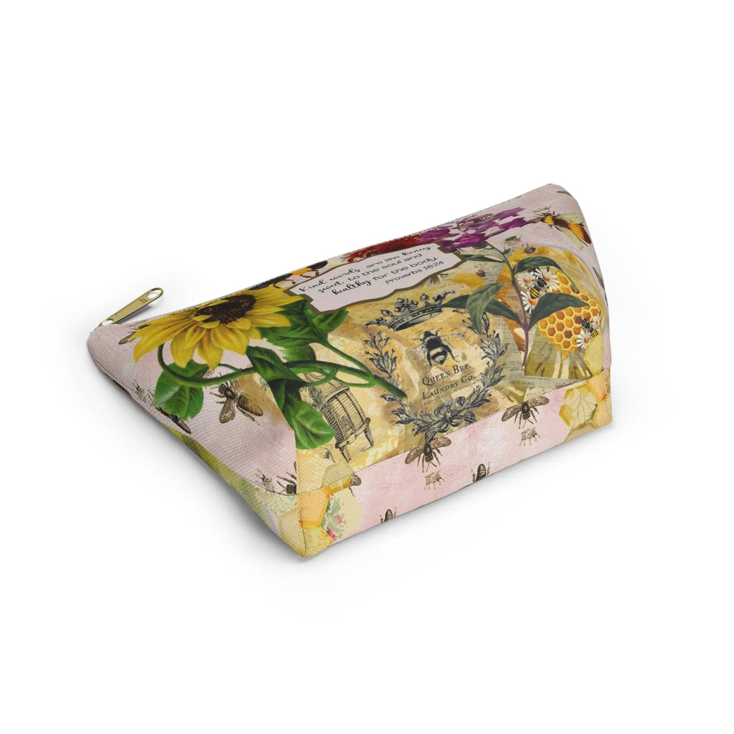 Kind Words are Like Honey Makeup Accessory Pouch w T-bottom - Vintage Honey Bee Printify