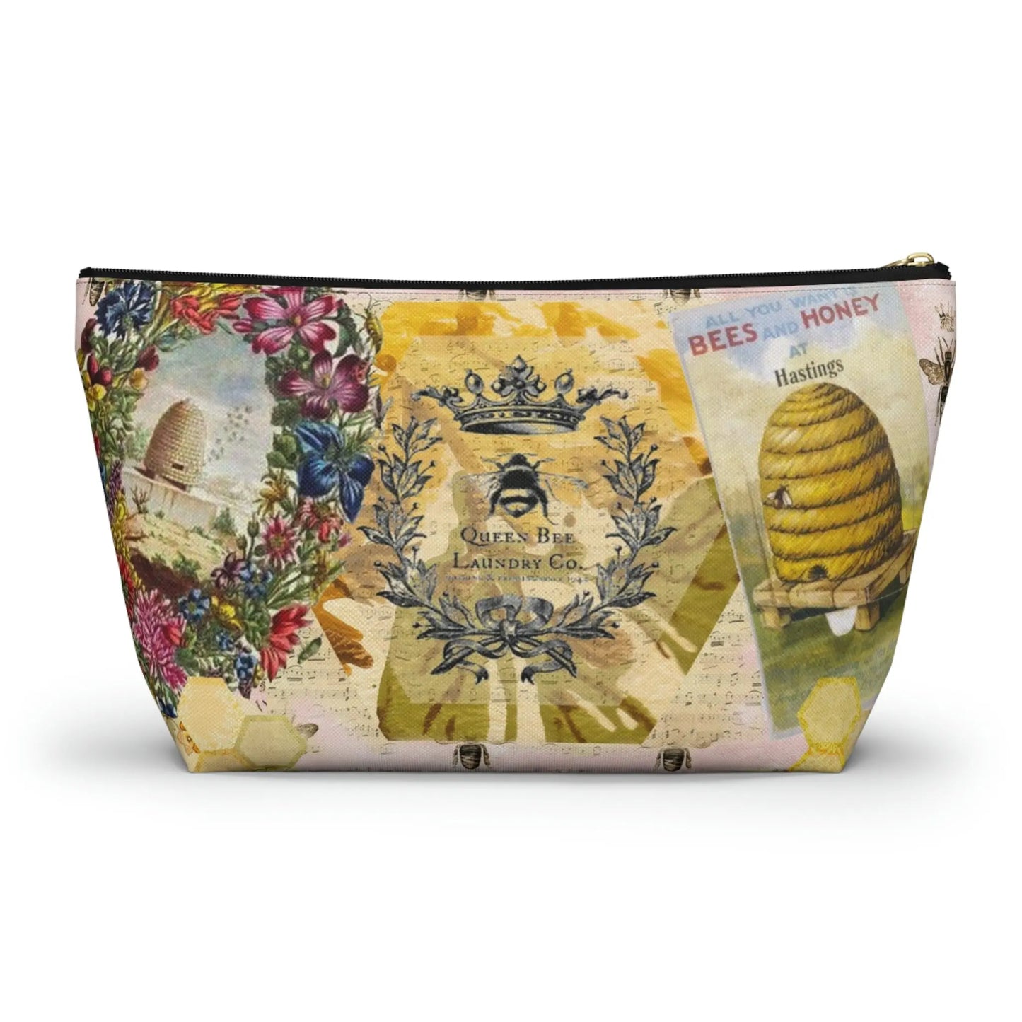 Kind Words are Like Honey Makeup Accessory Pouch w T-bottom - Vintage Honey Bee Printify