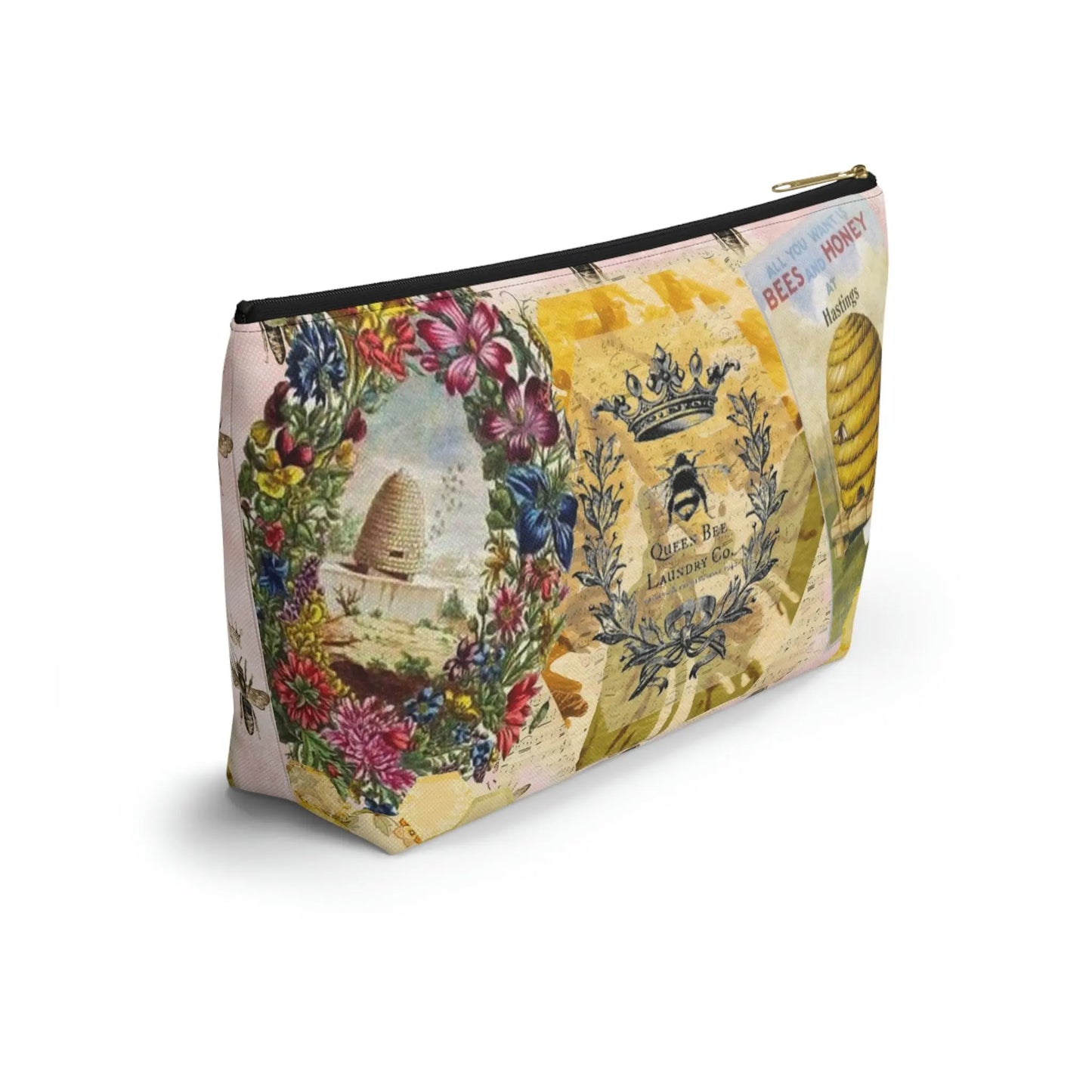 Kind Words are Like Honey Makeup Accessory Pouch w T-bottom - Vintage Honey Bee Printify