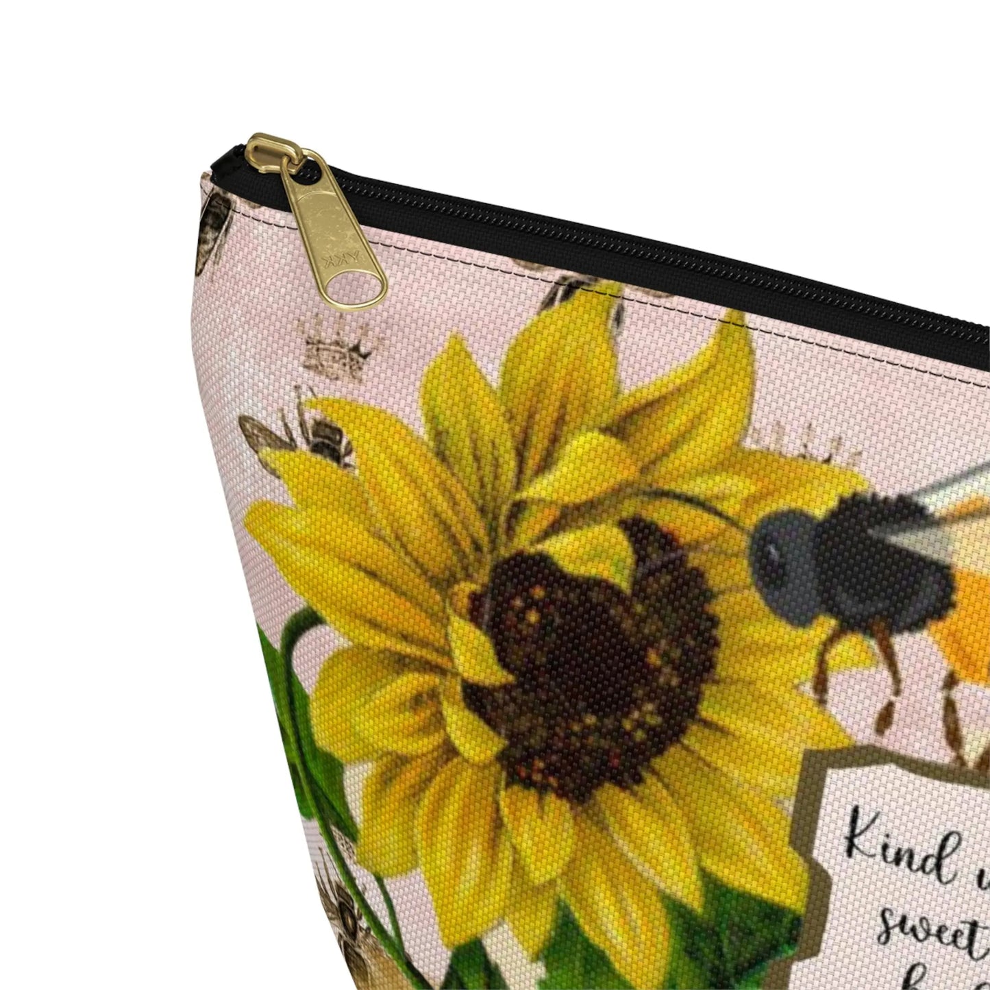 Kind Words are Like Honey Makeup Accessory Pouch w T-bottom - Vintage Honey Bee Printify