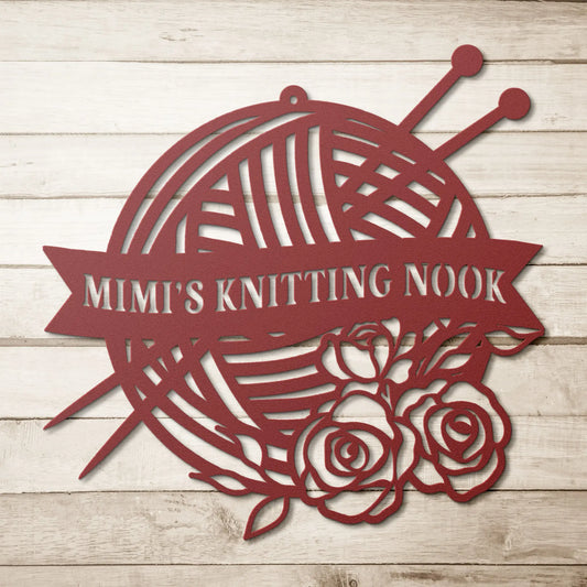 Knitting Nook Metal Sign - Personalized, Mimi, Grandma, Nana, Name Knitting Wall Art, Crochet Decor, Knitter Gift teelaunch