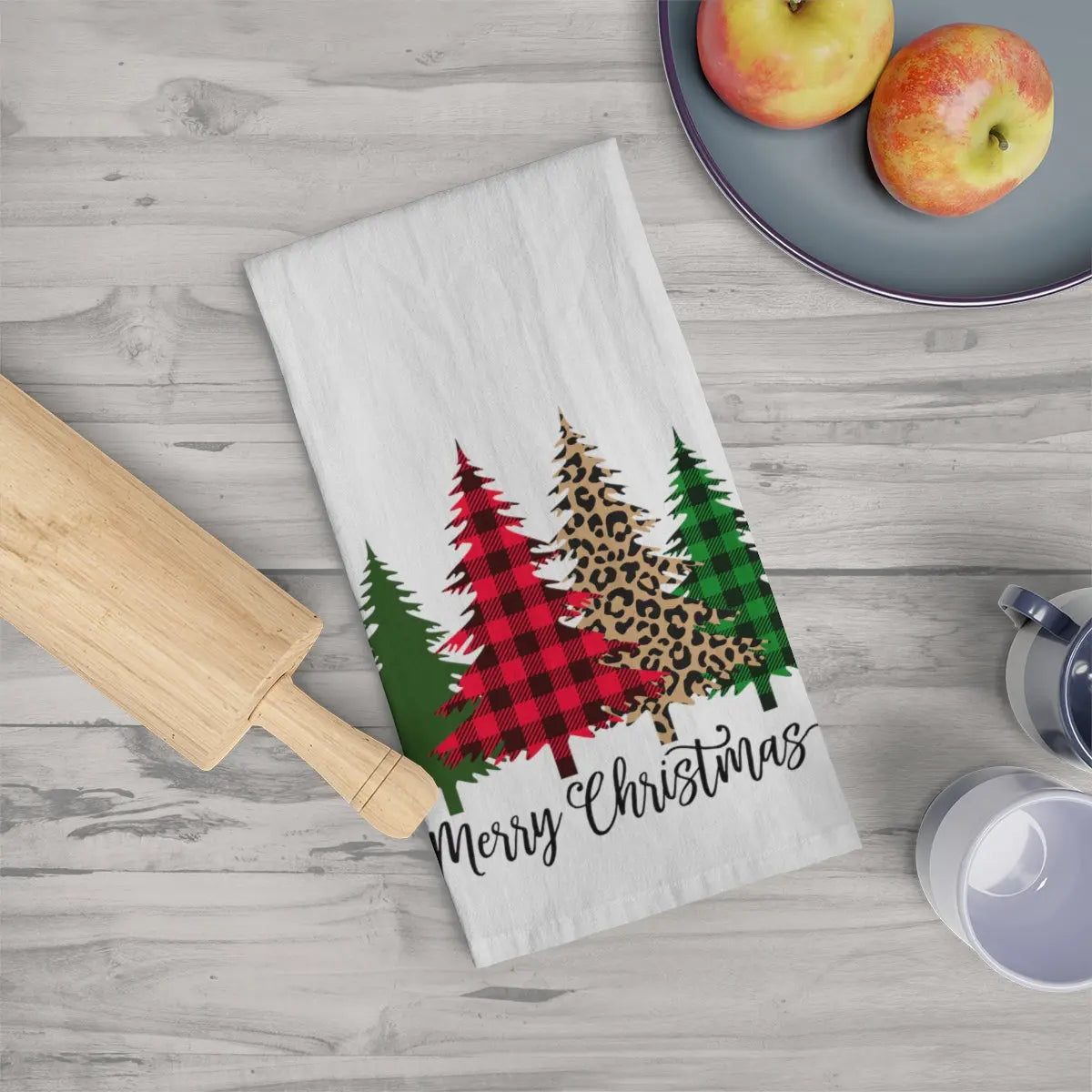 Leopard Christmas Tree Tea Towel, Holiday Kitchen Towel, Christmas Dish Towel, Cute Christmas Kitchen Towel Printify