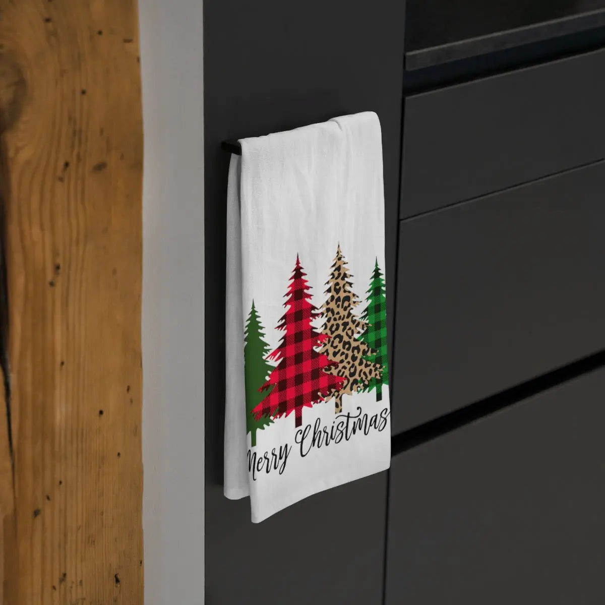 Leopard Christmas Tree Tea Towel, Holiday Kitchen Towel, Christmas Dish Towel, Cute Christmas Kitchen Towel Printify