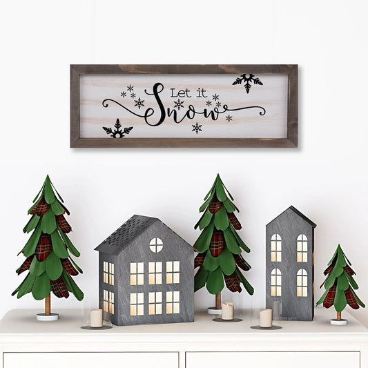 Let it Snow Rustic Whitewashed Wood Frame Sign | 5.5" x 15" Farmhouse Decor | Winter Wood Decor amazingfaithdesigns