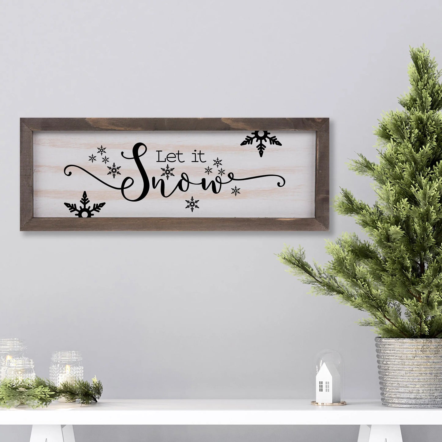Let it Snow Rustic Whitewashed Wood Frame Sign | 5.5" x 15" Farmhouse Decor | Winter Wood Decor amazingfaithdesigns