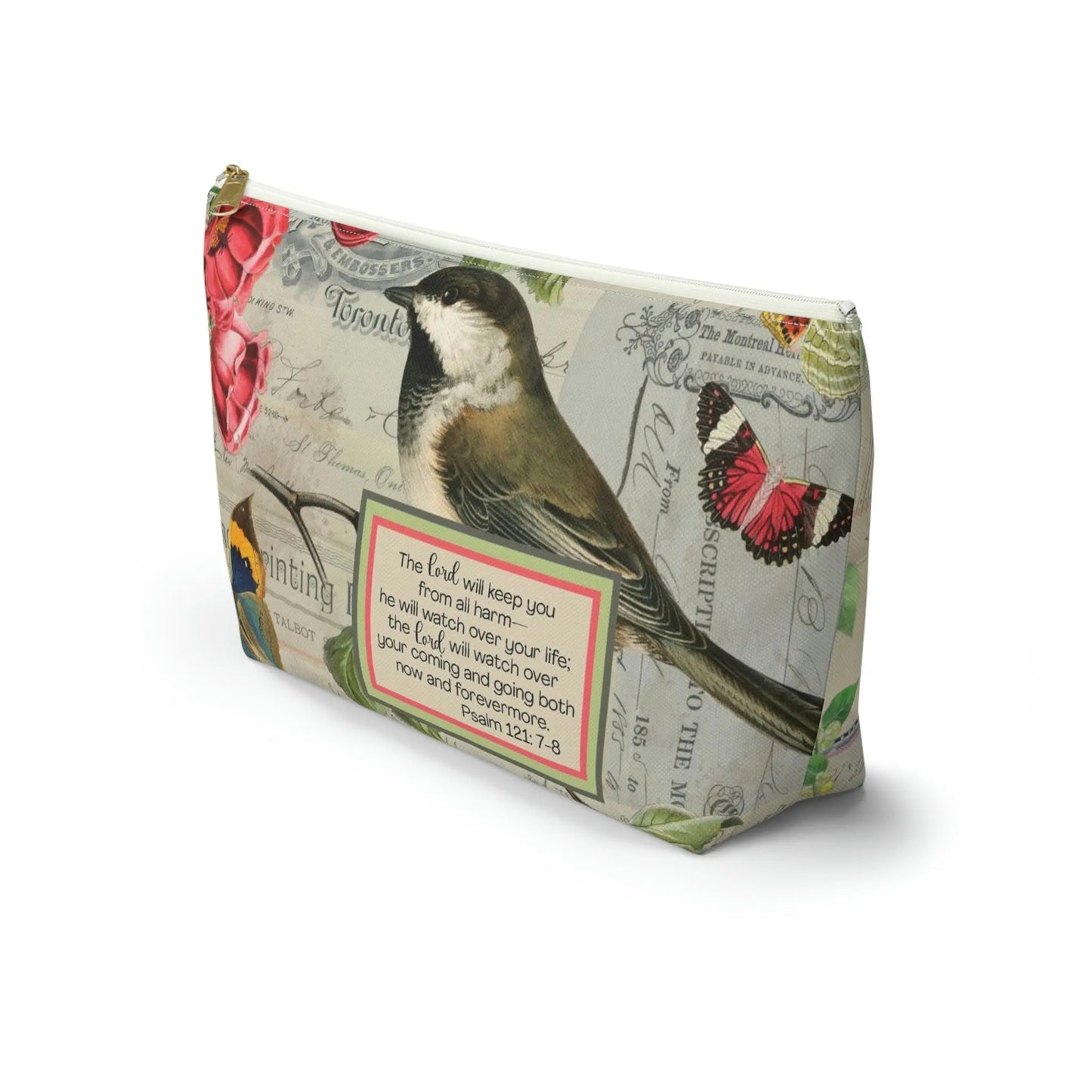 Lord Will Keep You Makeup Accessory Pouch w T-bottom - Vintage Birds Printify