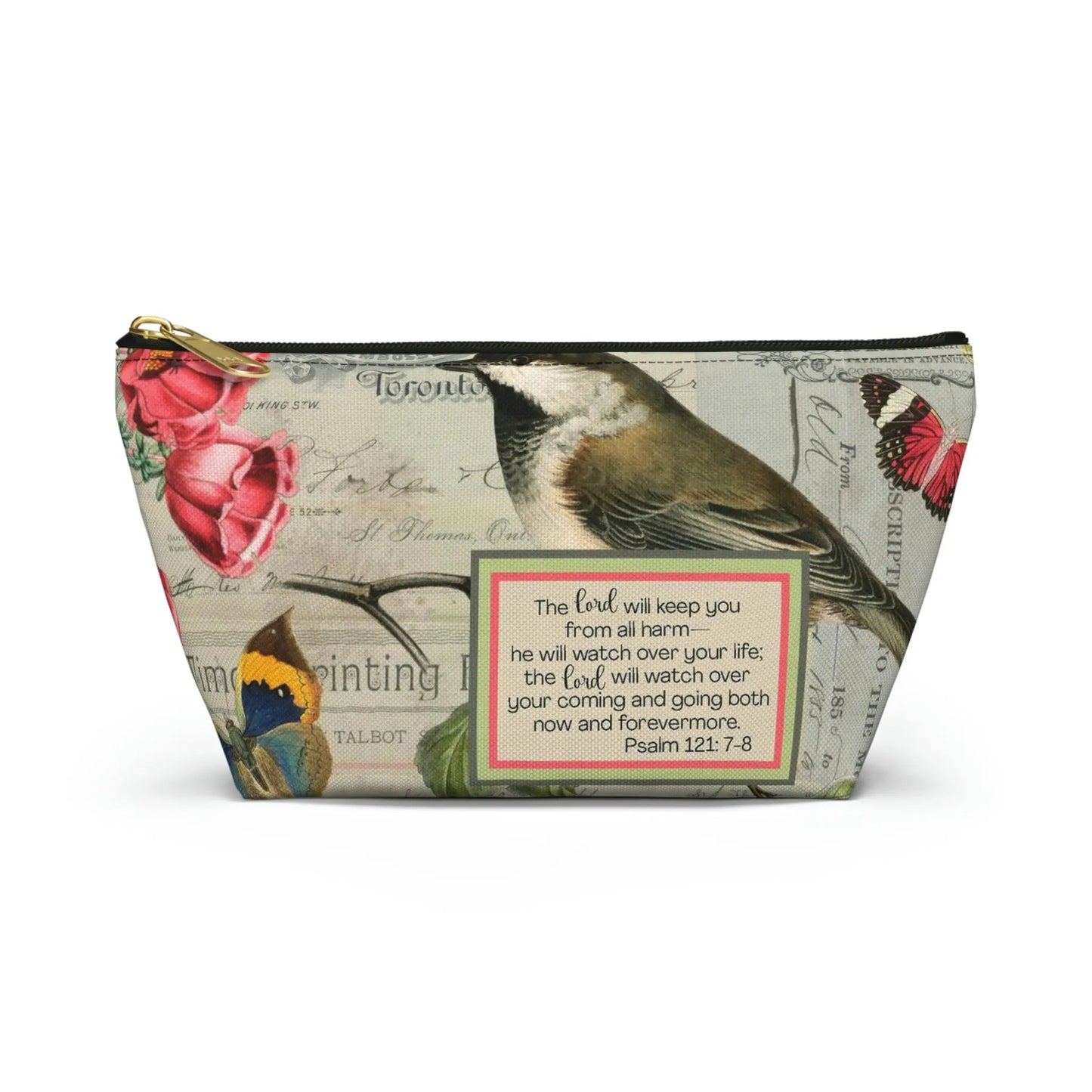 Lord Will Keep You Makeup Accessory Pouch w T-bottom - Vintage Birds Printify