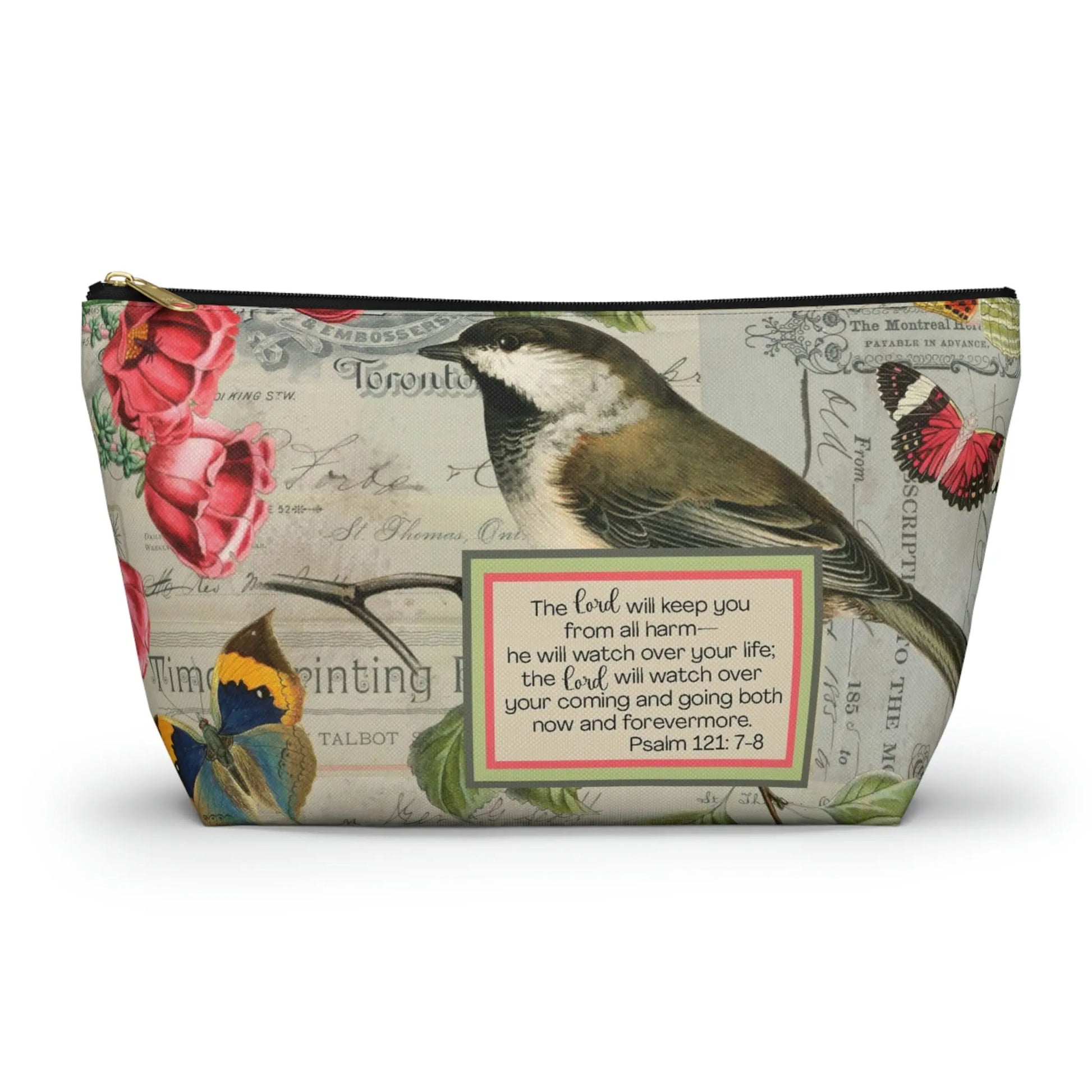 Lord Will Keep You Makeup Accessory Pouch w T-bottom - Vintage Birds Printify