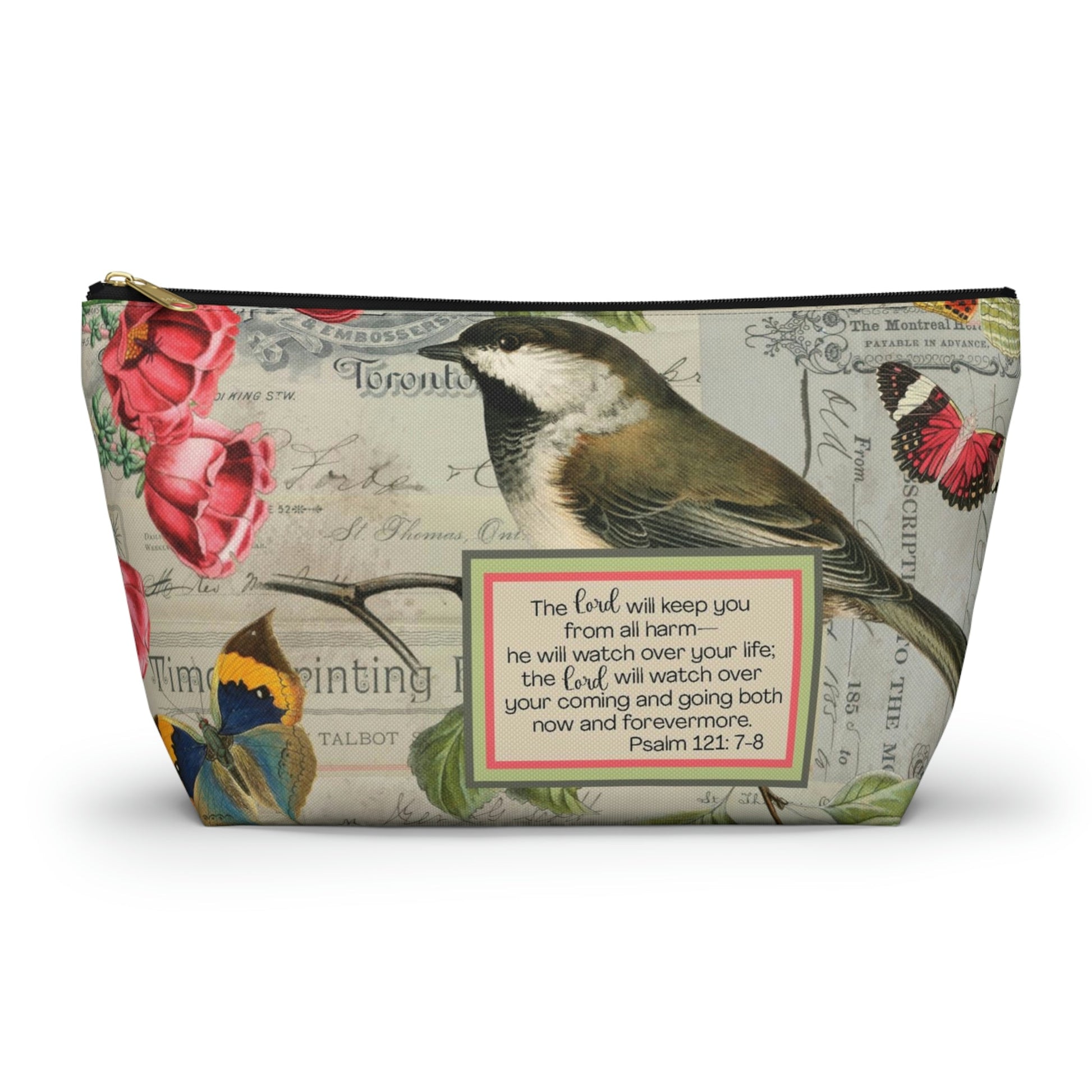 Lord Will Keep You Makeup Accessory Pouch w T-bottom - Vintage Birds Printify