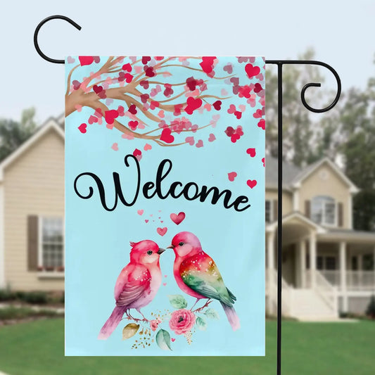 Love Birds Welcome Valentine's Day Garden Flag Amazing Faith Designs