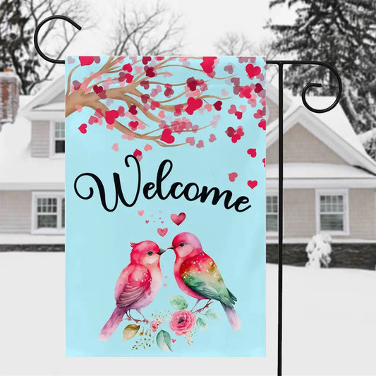 Love Birds Welcome Valentine's Day Garden Flag Amazing Faith Designs