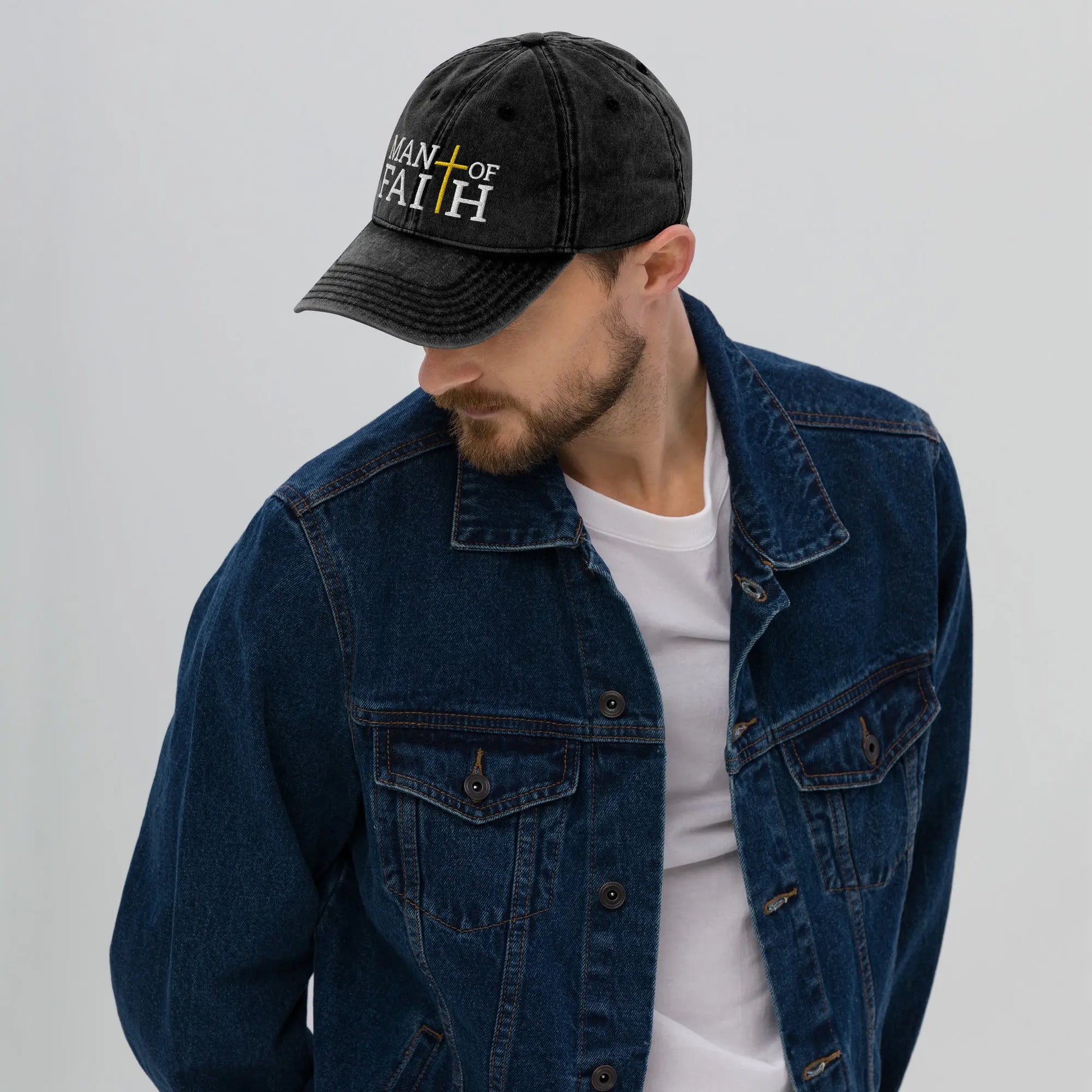 Man of Faith Vintage Denim Cap Amazing Faith Designs