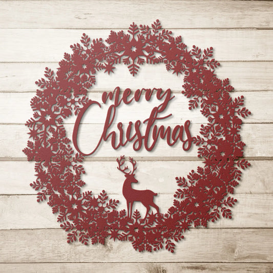 Merry Christmas Deer Wreath Metal Sign teelaunch