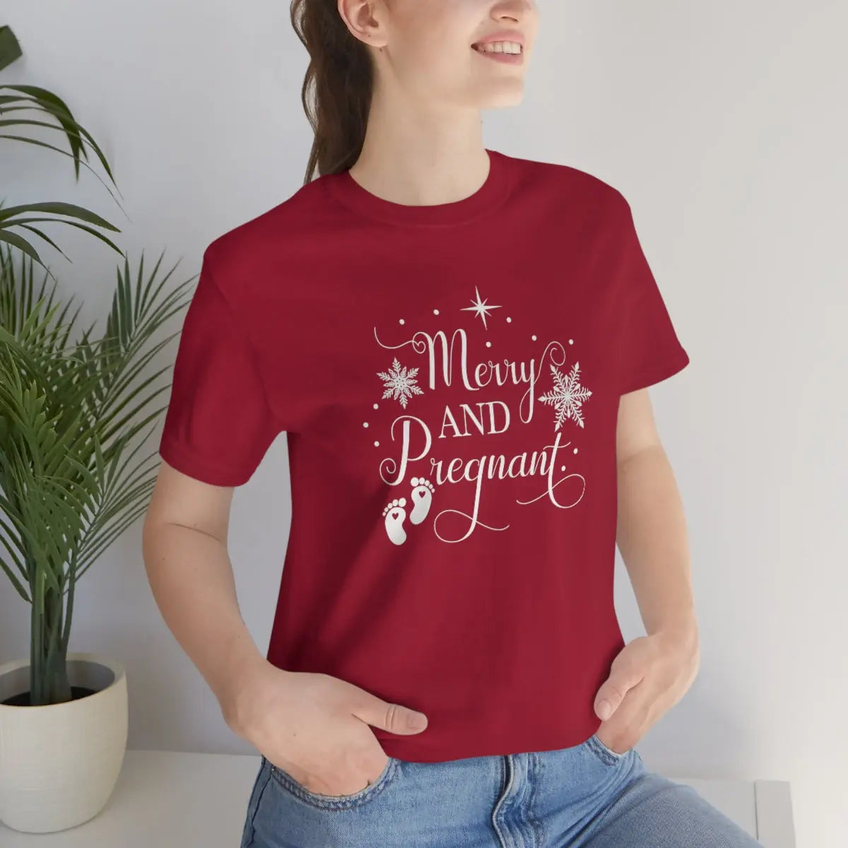 Merry and Pregnant Tee, Christmas Pregnancy Shirt, Pregnancy Announcement Tee, Holiday Maternity Shirt Printify