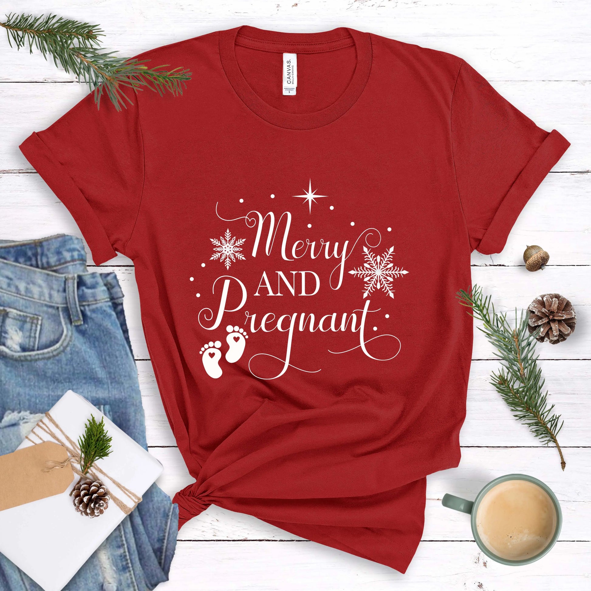 Merry and Pregnant Tee, Christmas Pregnancy Shirt, Pregnancy Announcement Tee, Holiday Maternity Shirt Printify
