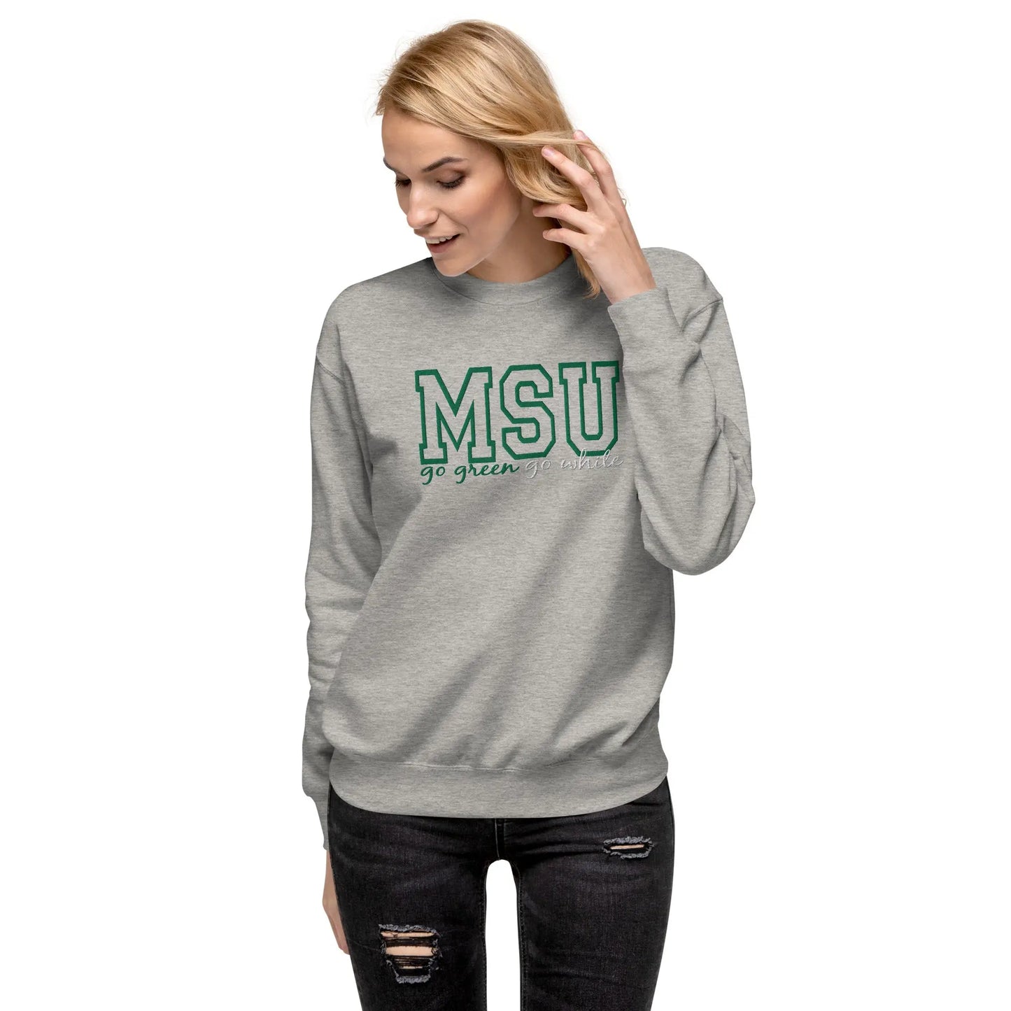 Michigan State University go green go white Unisex Premium Sweatshirt Amazing Faith Designs