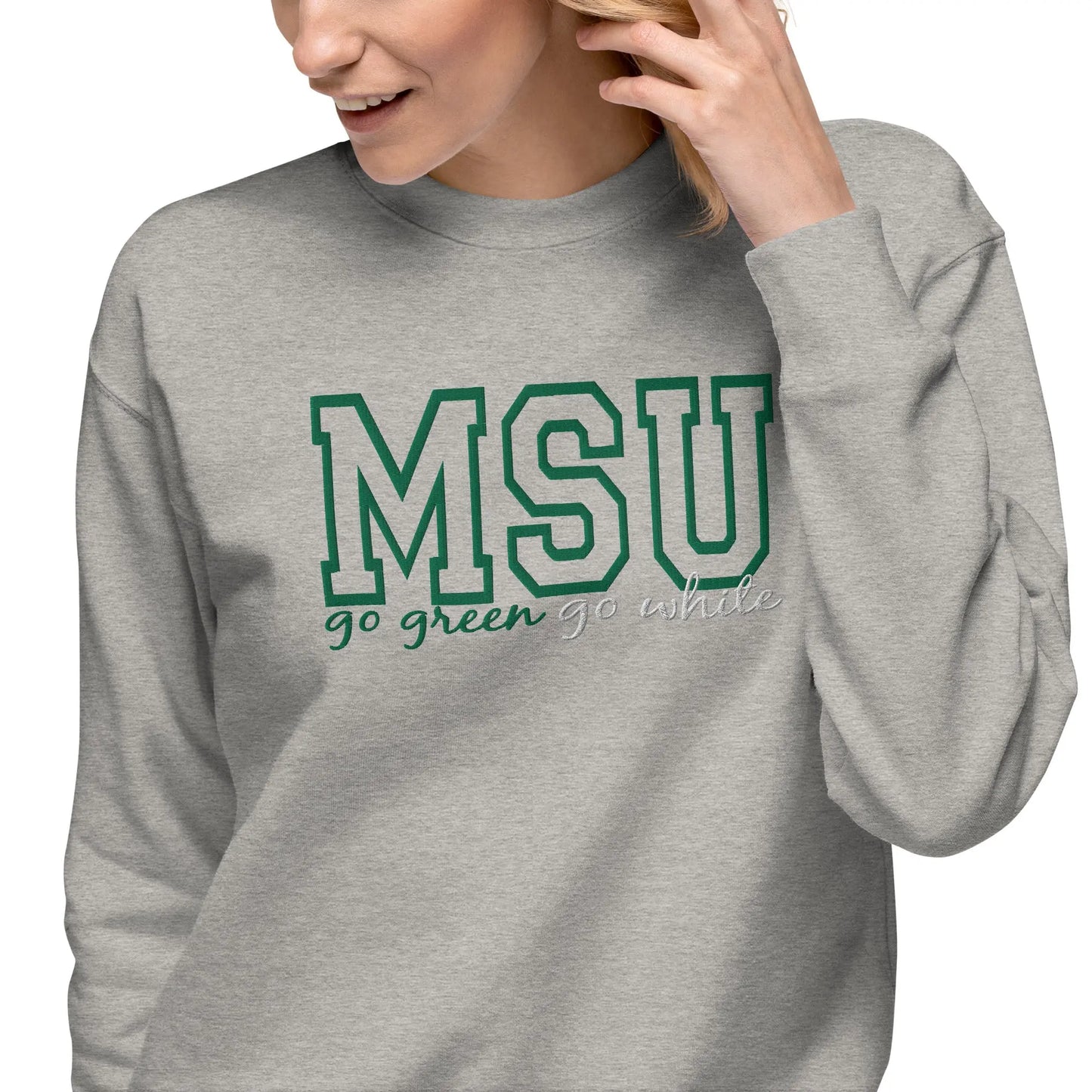 Michigan State University go green go white Unisex Premium Sweatshirt Amazing Faith Designs
