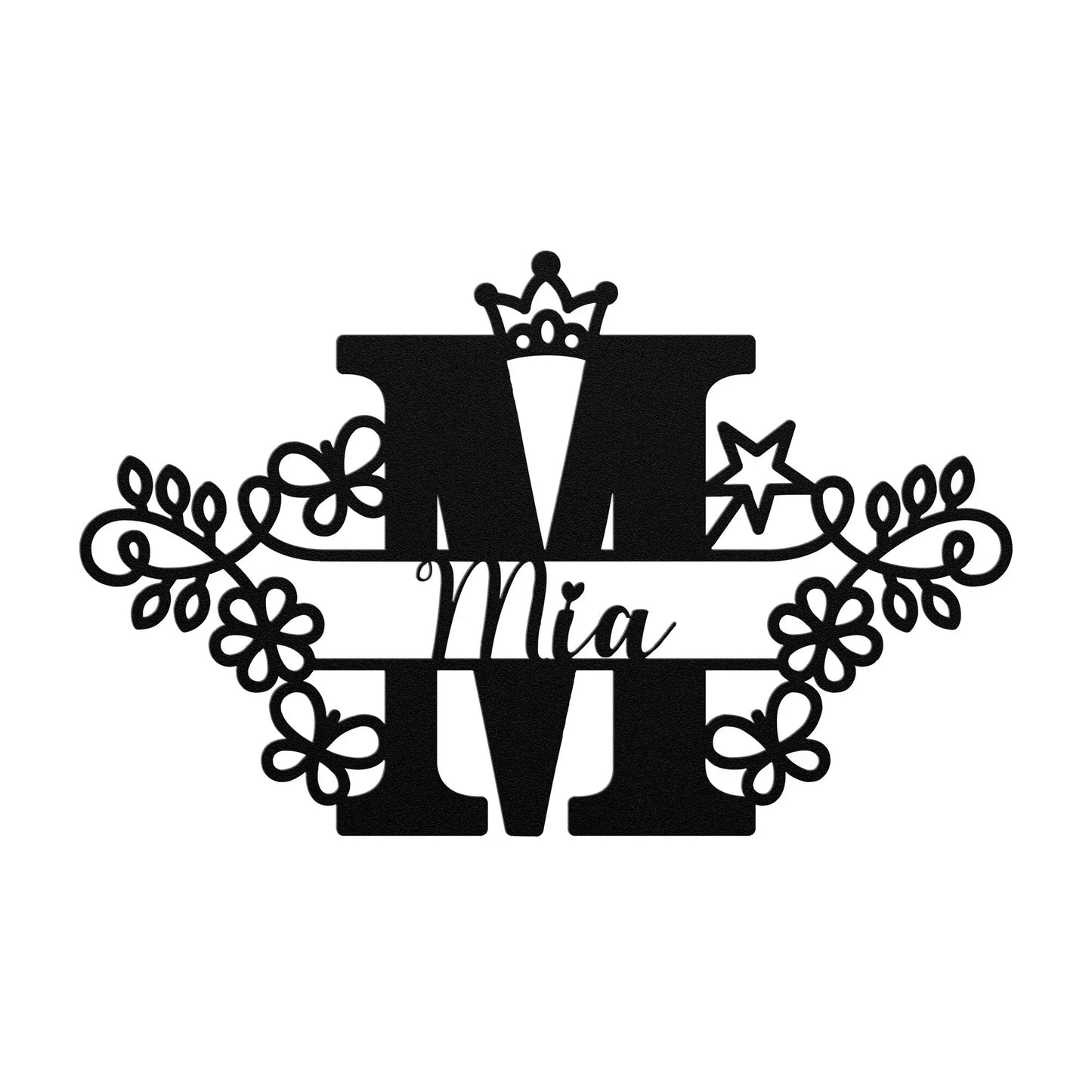Monogram Flower Butterfly Name Metal Sign, Nursery Custom Name Sign teelaunch