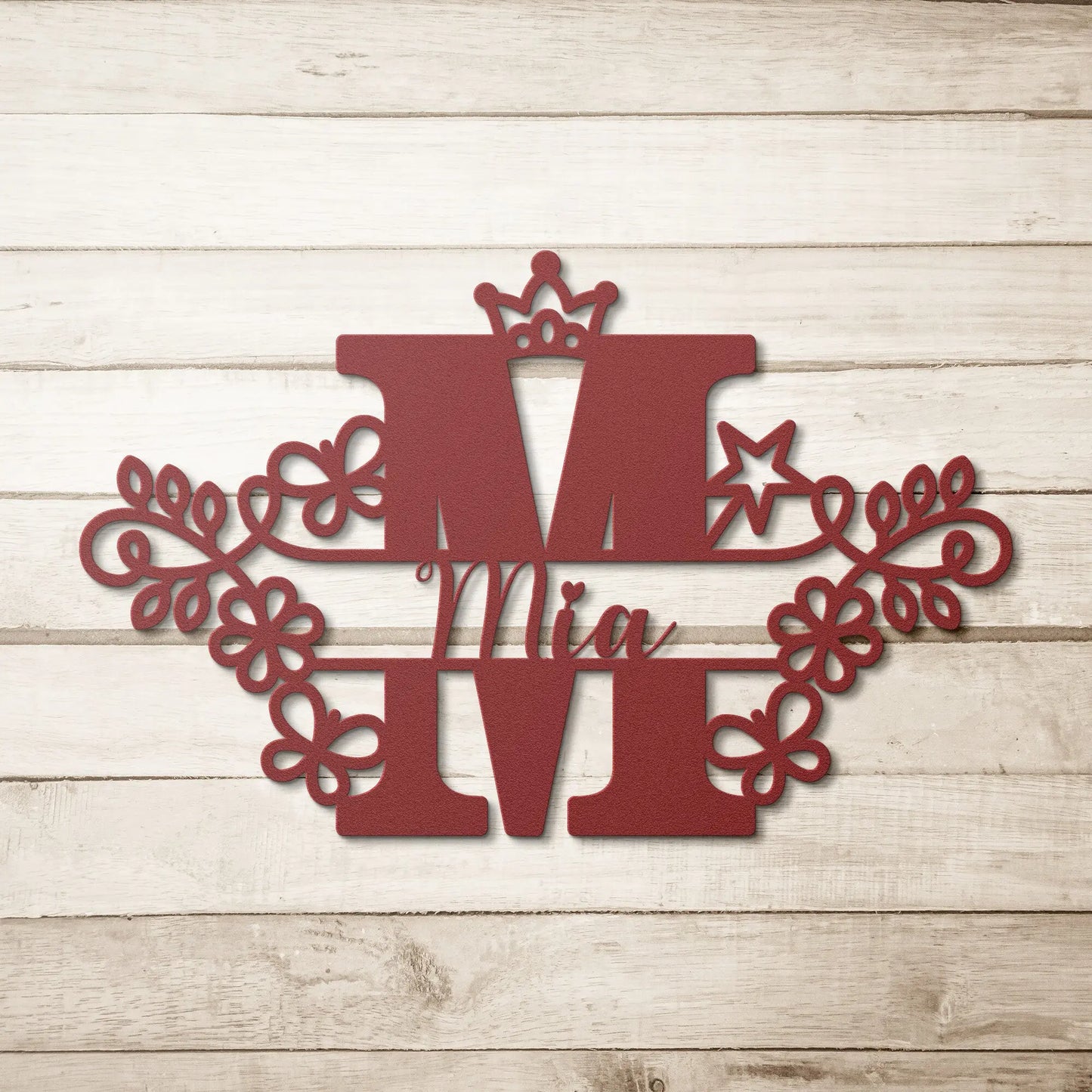 Monogram Flower Butterfly Name Metal Sign, Nursery Custom Name Sign teelaunch
