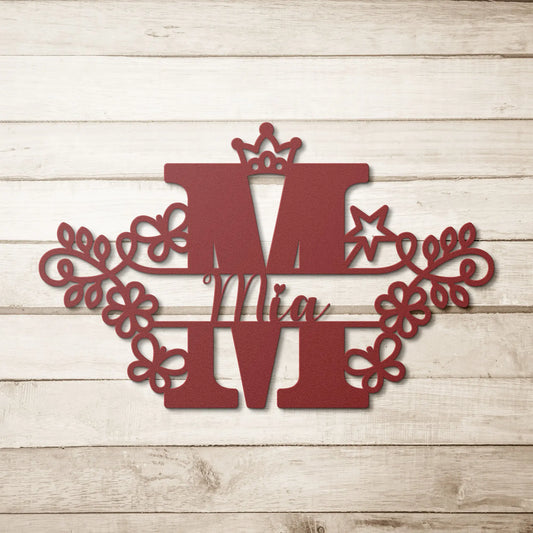 Monogram Flower Butterfly Name Metal Sign, Nursery Custom Name Sign teelaunch