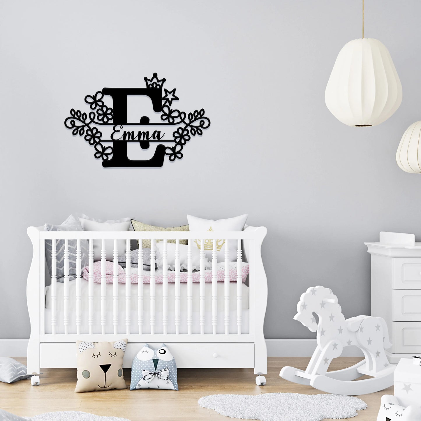 Monogram Flower Butterfly Name Metal Sign, Nursery Custom Name Sign teelaunch