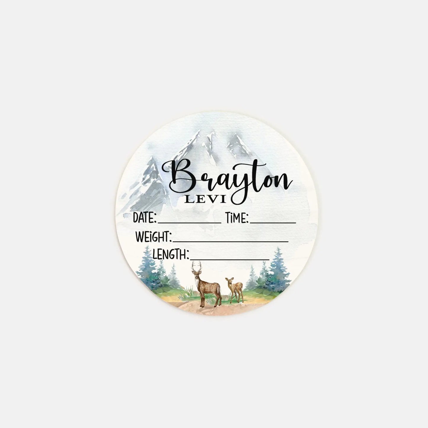 Mountain Deer Birth Stats Round Wood Baby Name Sign Amazing Faith Designs