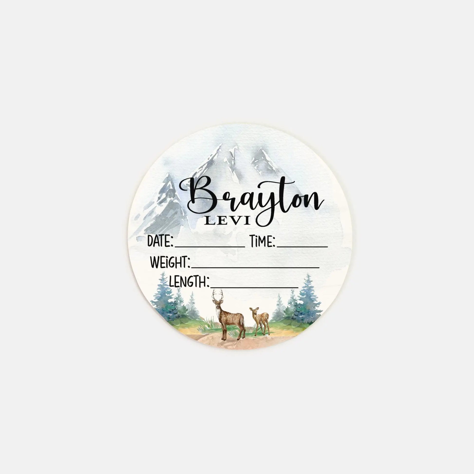 Mountain Deer Birth Stats Round Wood Baby Name Sign Amazing Faith Designs