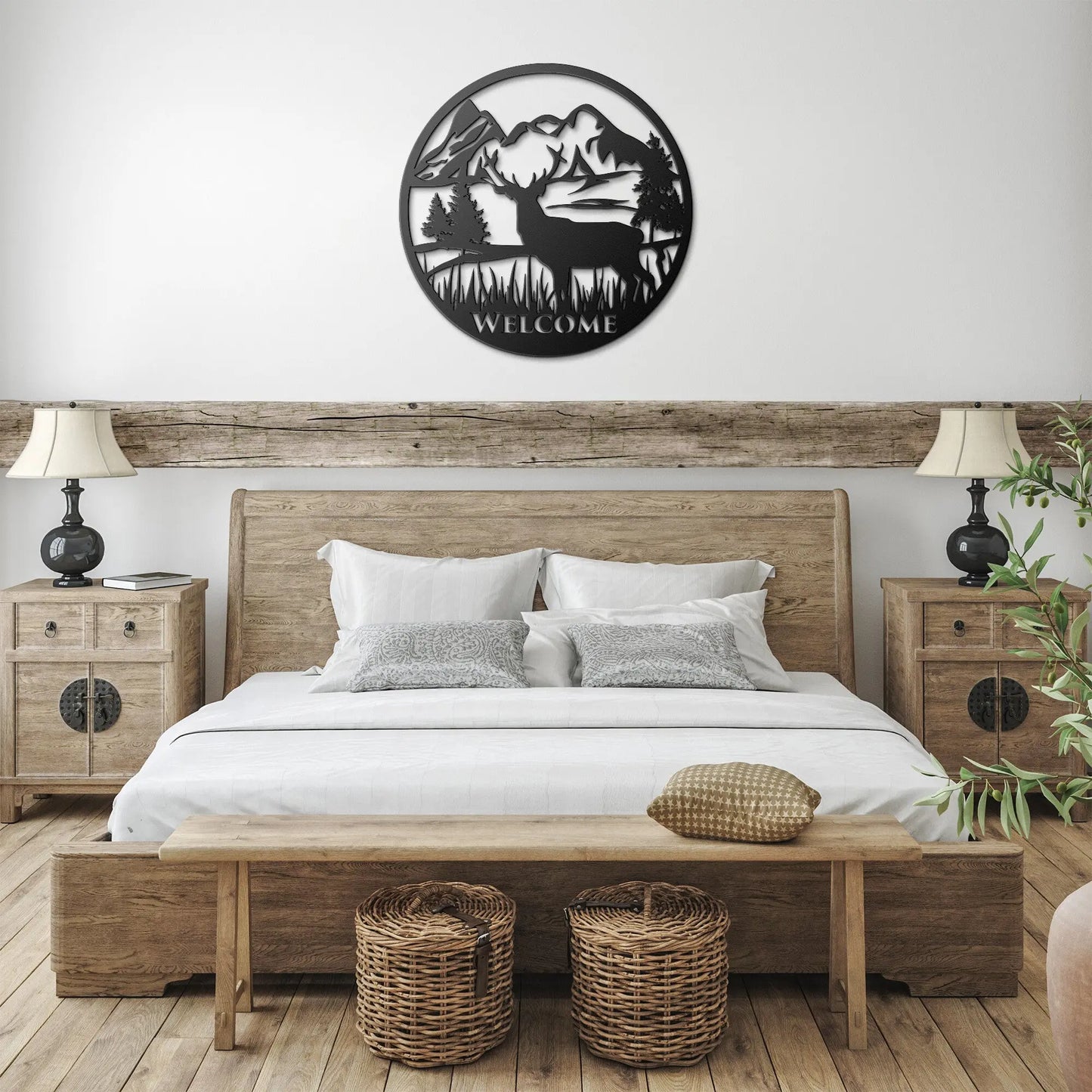 Mountain Deer Welcome Metal Sign, Custom Metal Sign teelaunch