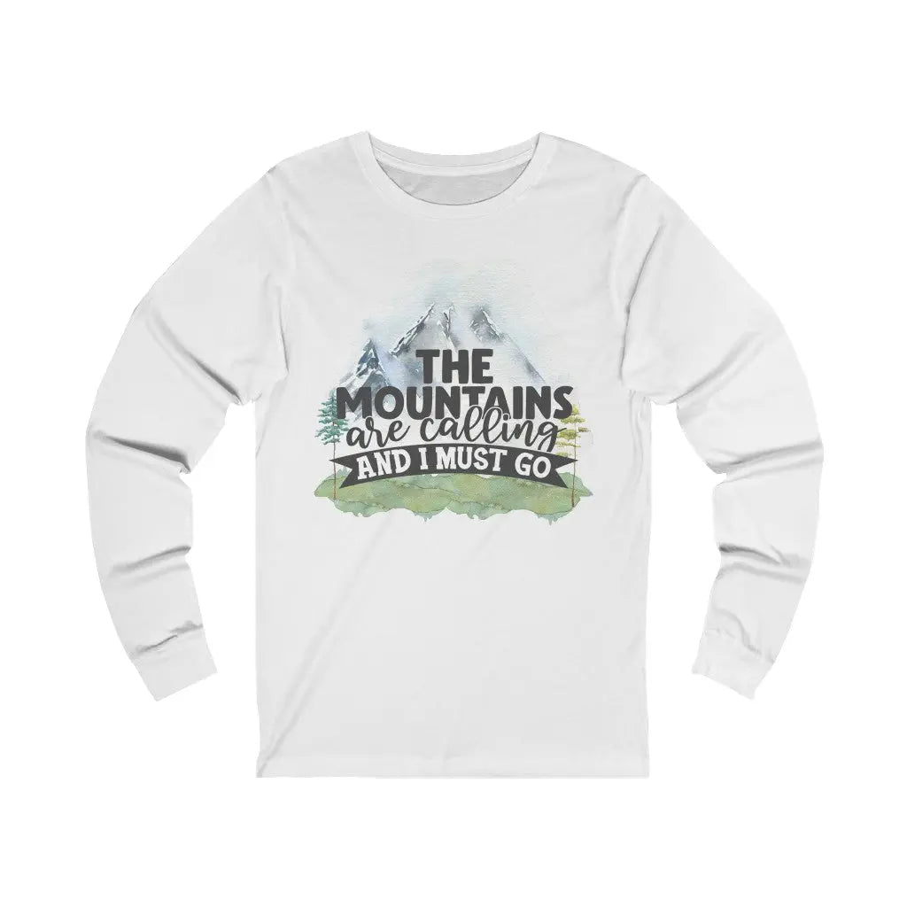 Mountains Are Calling Unisex Jersey Long Sleeve Tee, Hiker Tshirt, Adventurer, Nature Lover Gift, Camper Tee Printify