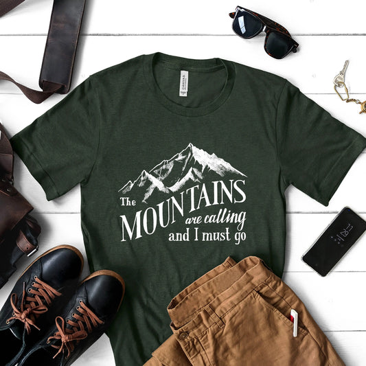 Mountains Are Calling Unisex Softstyle T-Shirt, Hiker, Camper, Adventurer, Climber, Nature Lover Gift Printify