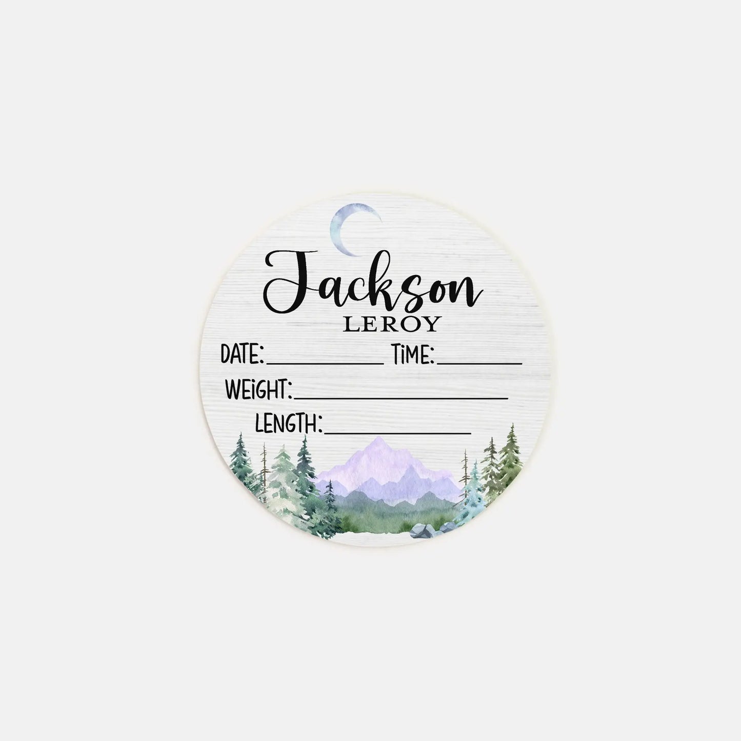 Mountains Birth Stats Round Wood Baby Name Sign Amazing Faith Designs