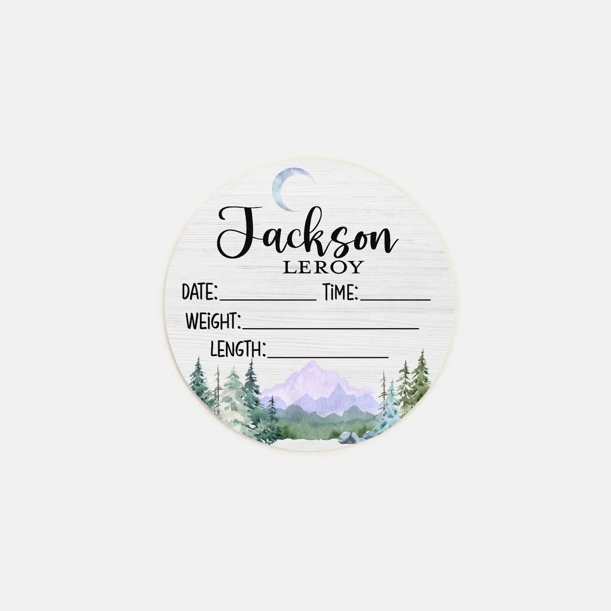 Mountains Birth Stats Round Wood Baby Name Sign Amazing Faith Designs