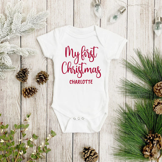 My First Christmas Personalized Baby onesie Amazing Faith Designs