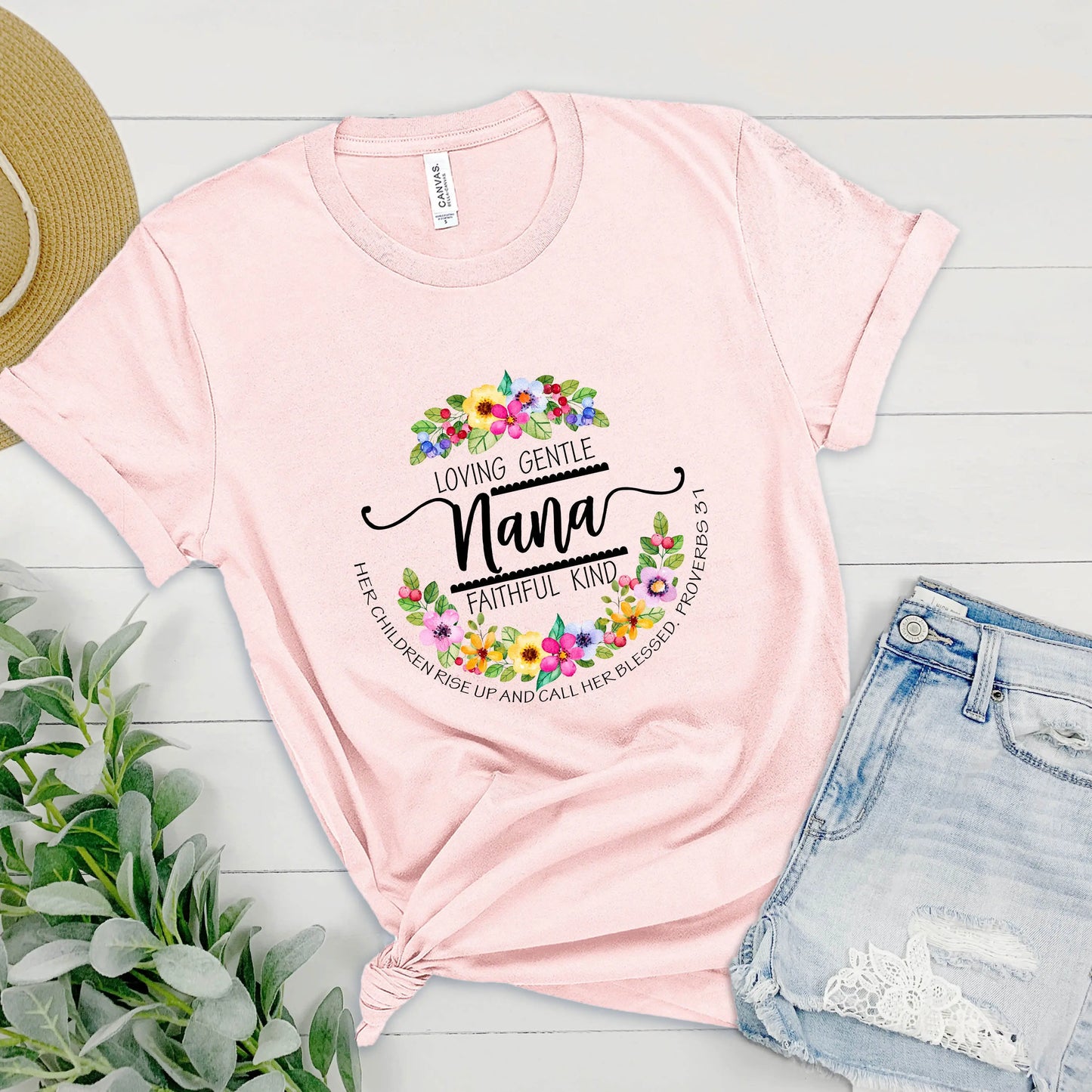 Nana Floral Scripture Short Sleeve Tee Printify