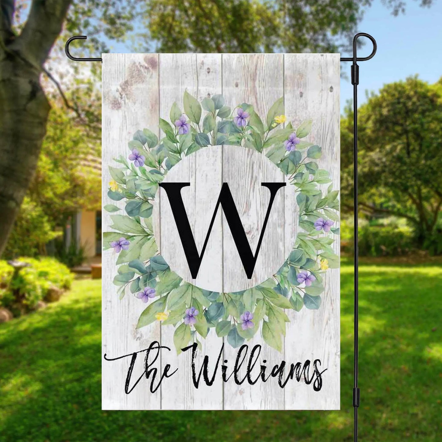 Personalized Wreath Family Name Garden Flag Amazing Faith Designs