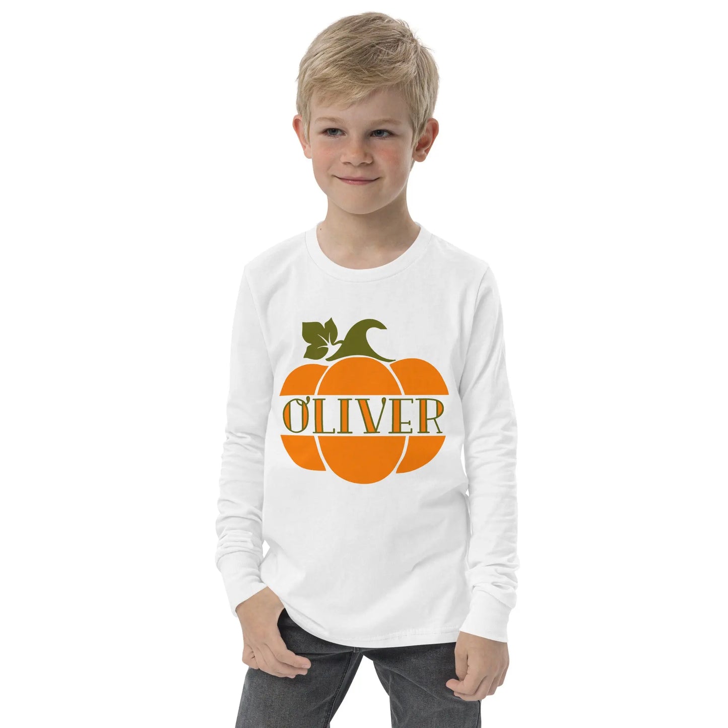 Pumpkin Name Youth Long Sleeve Shirt - Boys Amazing Faith Designs