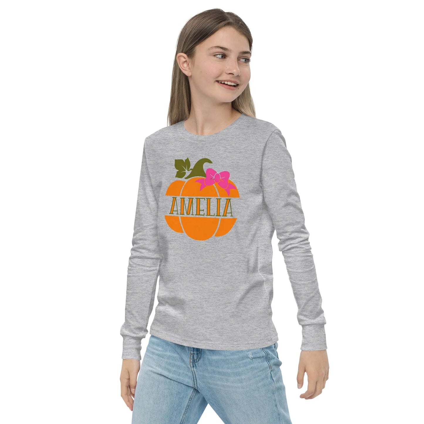 Pumpkin Name Youth Long Sleeve tee - Girls Amazing Faith Designs