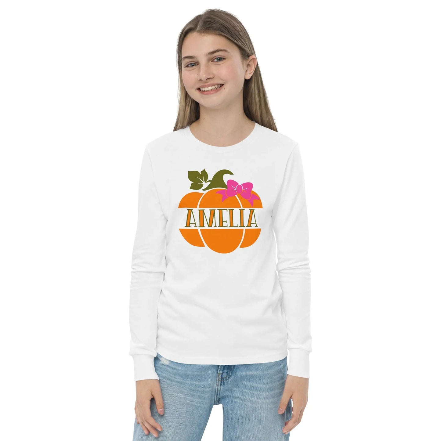 Pumpkin Name Youth Long Sleeve tee - Girls Amazing Faith Designs
