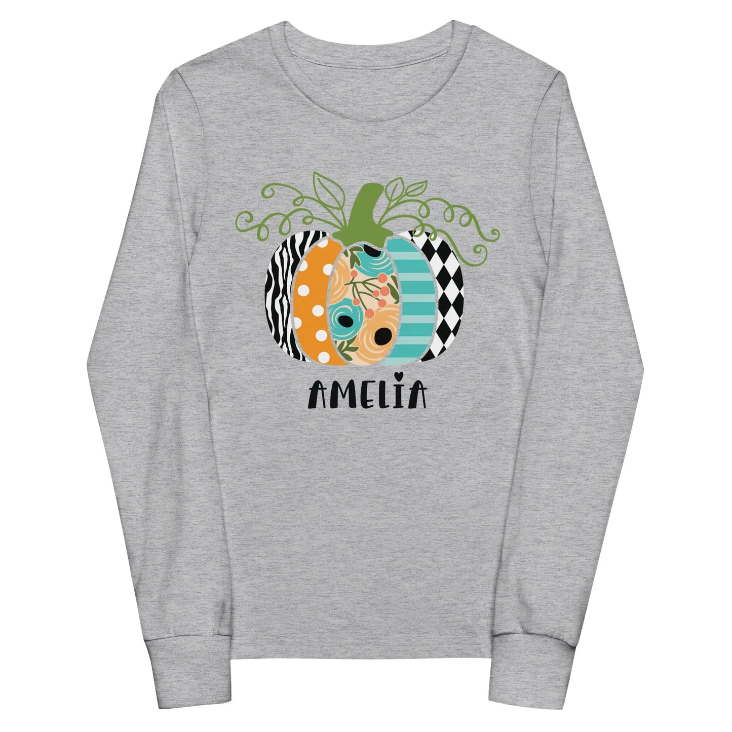 Pumpkin Personalized Youth long sleeve tee Printful