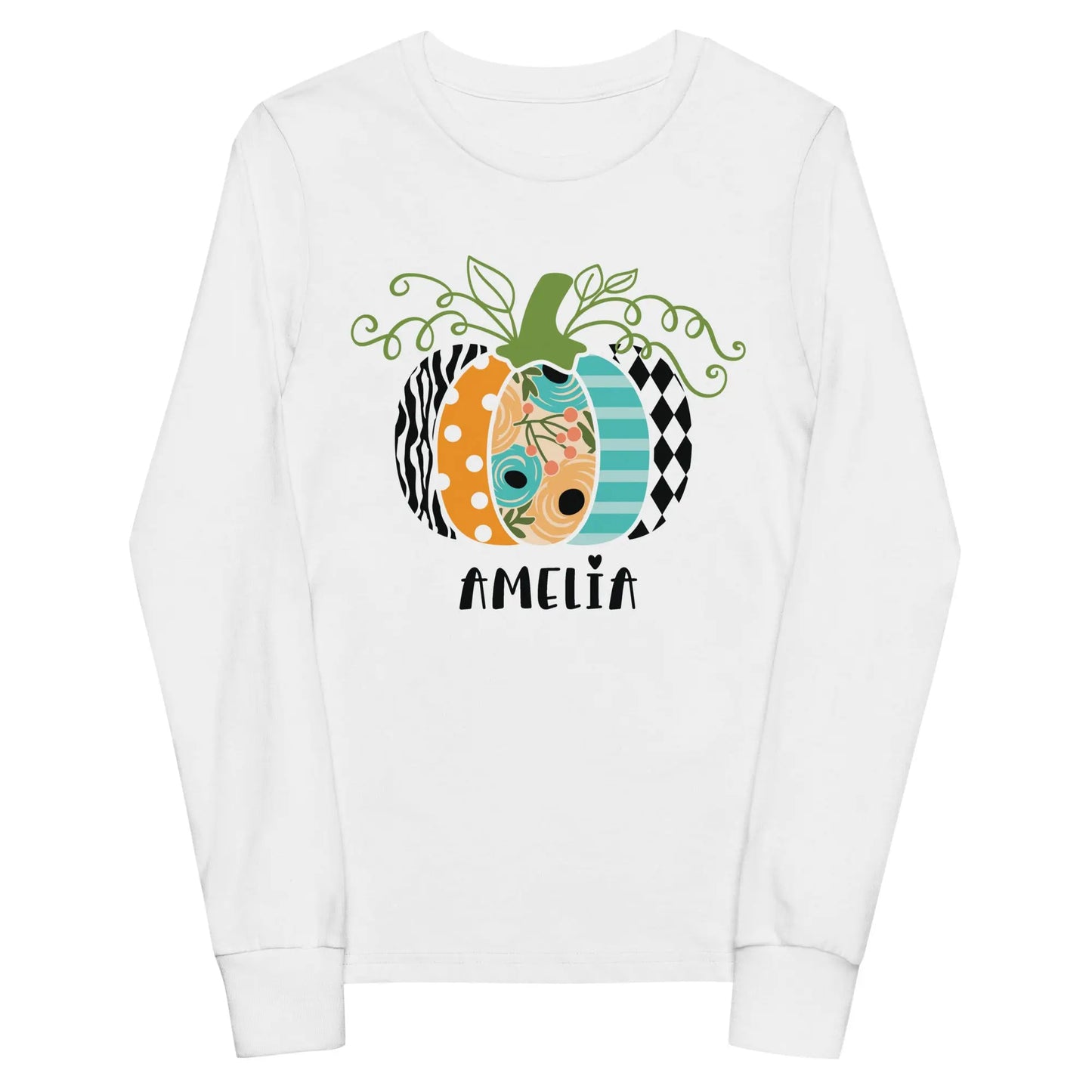 Pumpkin Personalized Youth long sleeve tee Printful
