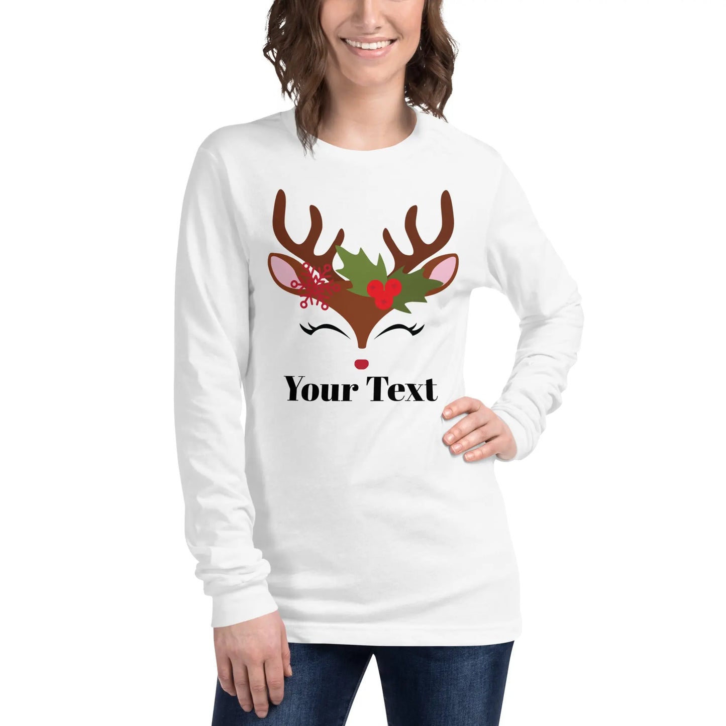 Reindeer Personalized Long Sleeve Tee - Women's Amazing Faith Designs