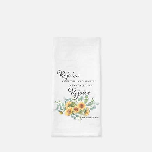 Rejoice Sunflowers Tea Towel (Flour Sack) Amazing Faith Designs