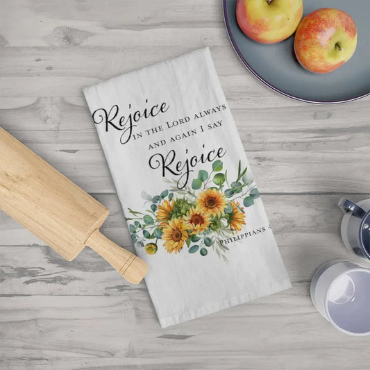 Rejoice Sunflowers Tea Towel (Flour Sack) Amazing Faith Designs
