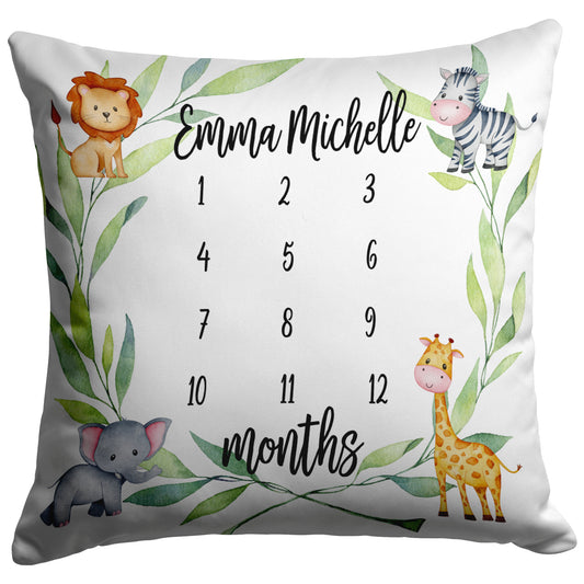 Safari Animals Personalized Baby Milestone Pillow - Amazing Faith Designs