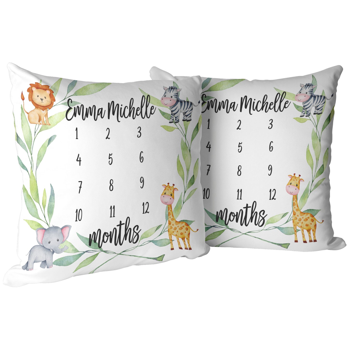 Safari Animals Personalized Baby Milestone Pillow - Amazing Faith Designs