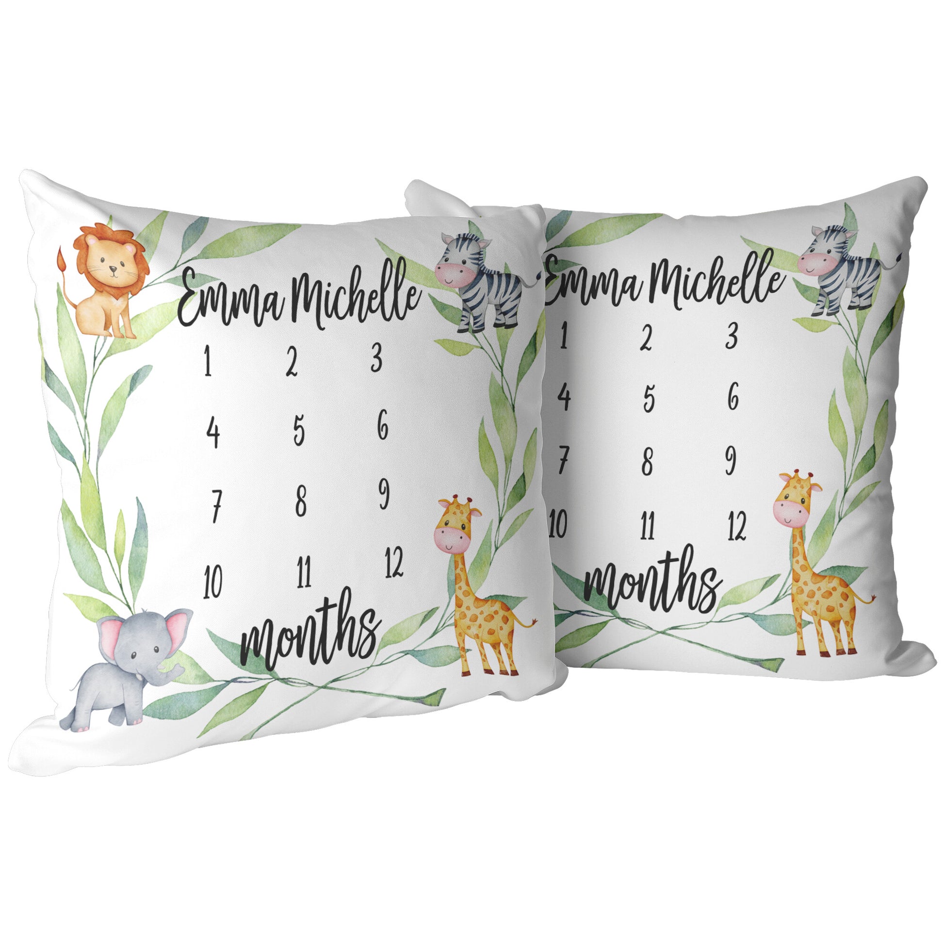 Safari Animals Personalized Baby Milestone Pillow - Amazing Faith Designs