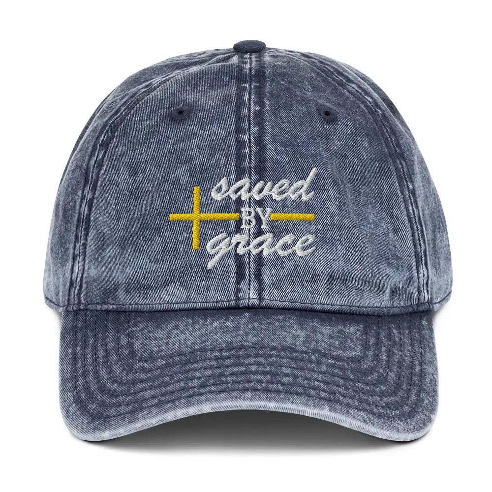 Saved By Grace Vintage Denim Cap Amazing Faith Designs